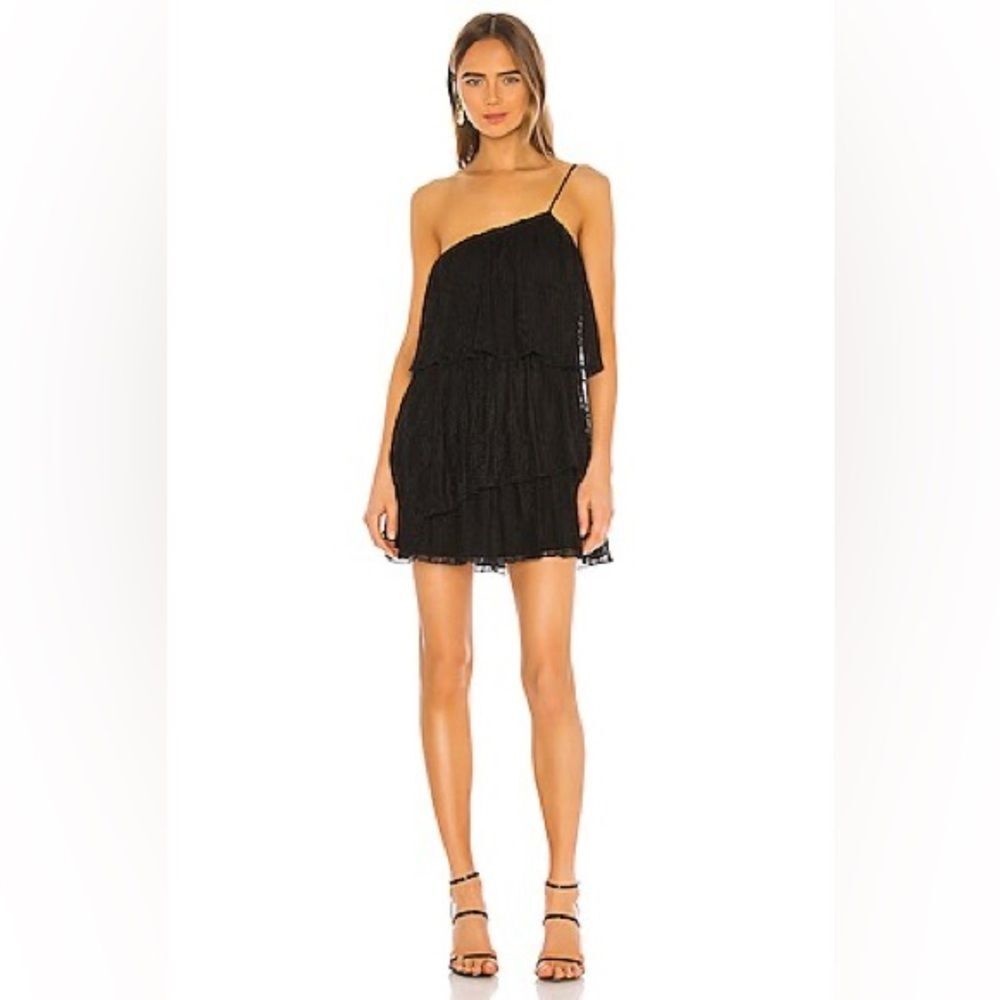 NWT NBD Revolve Girlfriend Material One Shoulder Tiered Dress in Black